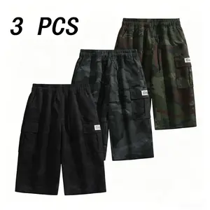 3-pack men’s camouflage loose shorts, men’s cargo shorts, men’s trendy 7/8 shorts with drawstring design—suitable for sports, outdoor activities, casual wear, and various everyday occasions.