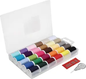 Polyester Sewing Thread Set - 30 Assorted Colors, 50 Yards per Mini Thread Spool, Sewing Kit Includes 5 Large Eye Hand Needles, 1 Needle Threader, Suitable for Hand and Machine Sewing
