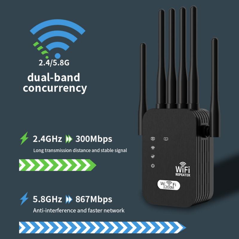 WiFi Extender 2026 with 6 Antennas, AC1200 Dual Band Booster, 12,000 sq.ft Coverage, Supports 100 Devices, Repeater & Ethernet Port
