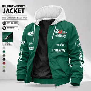 Men’s Letter Print Casual Jacket — Drapey, Wrinkle-Resistant fabric ; Color-Blocked Design with Hood and Drawstring; Retro Racing Style; Perfect for Going Out, Commuting, and Dates; A Stylish, Versatile Outerwear Piece