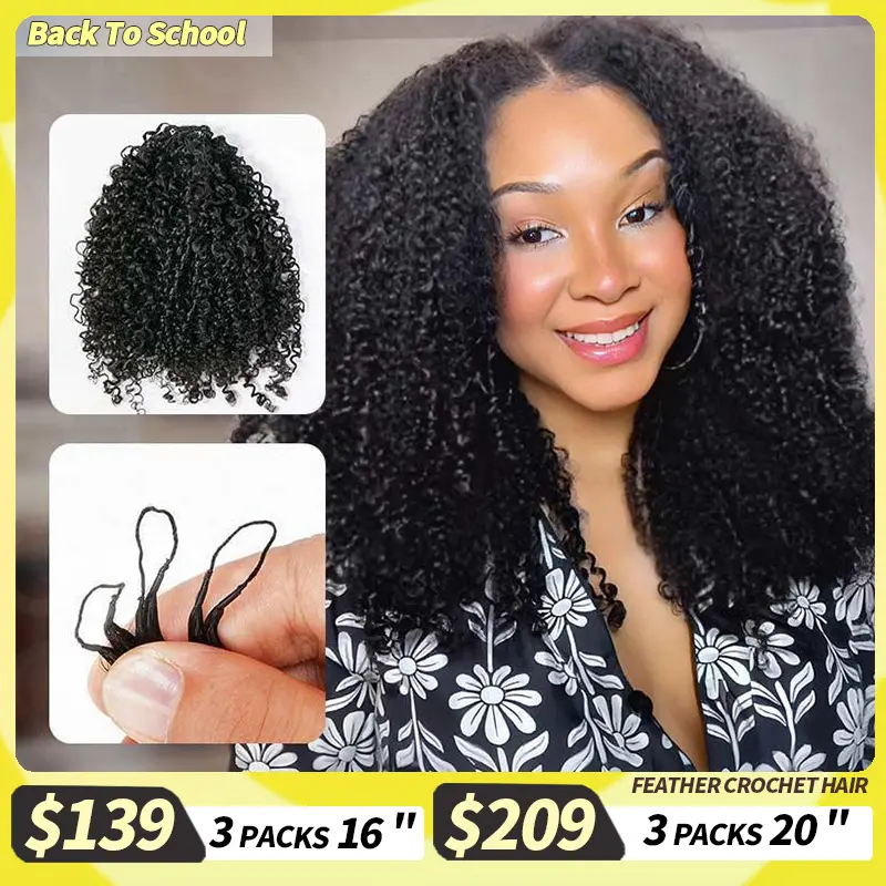 QVR Burmese Kinky Curly Crochet Hair Natural Black Machine Made Feather Crochet Human Hair Extension TikTokShopHolidayHaul