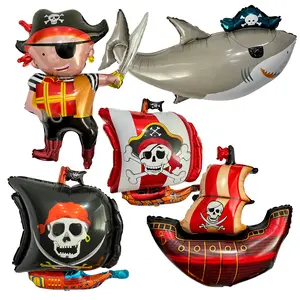 Pirate & Shark Balloon Set – Birthday Party Decor 5-Piece Set with Pirate Character Shark Pirate Ship Balloons for Themed Parties