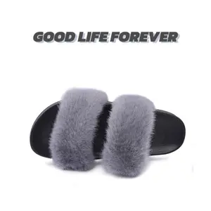 【2025 Fall versatile style】Women's Trendy Fluffy Faux Fur Two Straps Slippers Comfy Open Toe Slides with Fluffy and Rubber Sole Girl,Stylish Footwear Walking Shoes