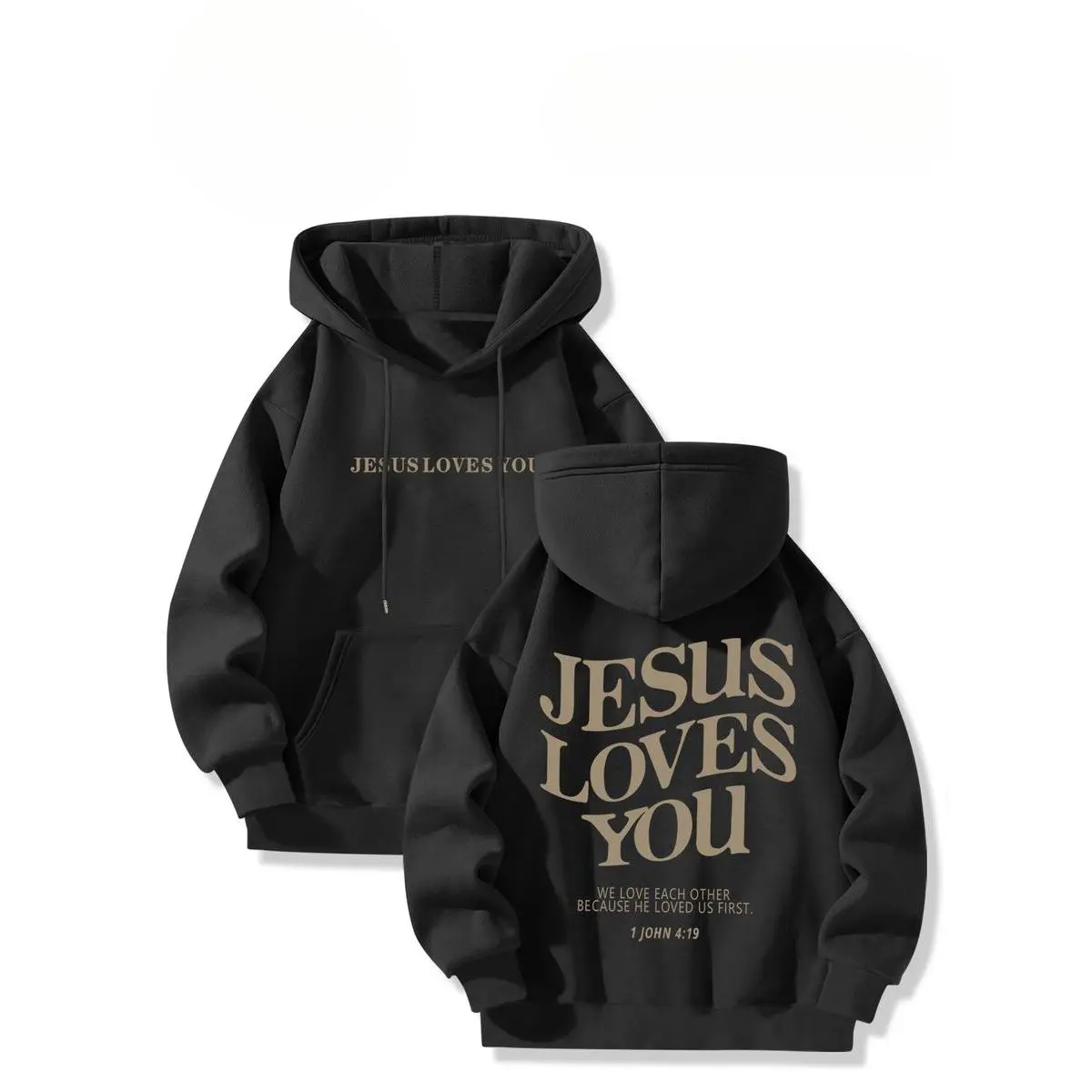 Women's Knit Hooded Sweatshirt, Casual 'Jesus Loves You' Statement Print Pullover, Thick Longsleeves Top for Everyday Wear