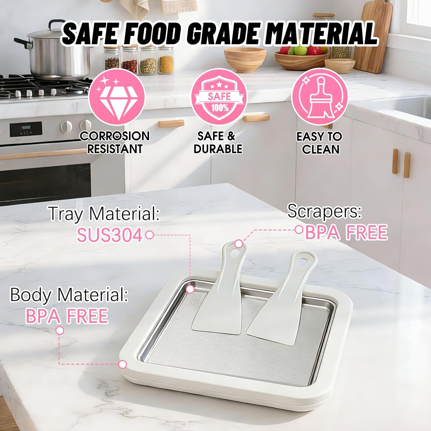 Ice Cream Roller Maker – DIY Rolled Ice Cream Tray | Instant Frozen Yogurt & Gelato Pan for Home | Fun Parent‑Child Activity | White