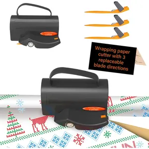 Wrapping Paper Cutter with 3 Replaceable Blade Sets, Slidding Slicing Tube Holder Tool for Thanksgiving Christmas Birthday Gift Wrapping Paper Roll