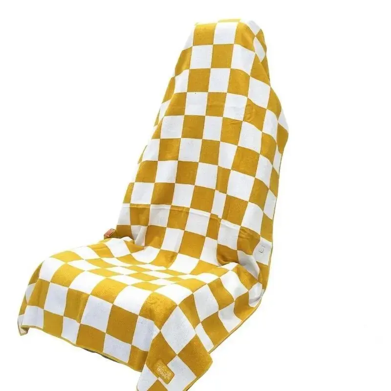 Yellow Checkerboard Retro Racing Pattern Car Seat Cover, Universal Front Seat Protector, Soft Washable Auto Interior Accessories for SUV, Truck, Car Accessories