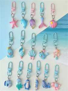 16-Piece Cute Ocean Animal Resin Keychain Set, Includes Starfish and Mermaid, Perfect Gift for Students and Friends, Charming Bag Accessories, Keychain Kawaii