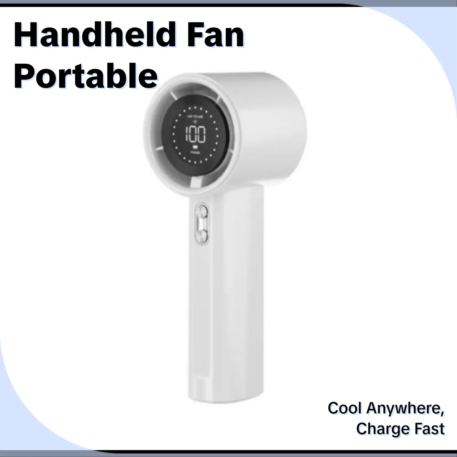 Portable handheld fan with a powerful motor and built-in 1200 mAh battery—ideal for office desks and hiking trips.