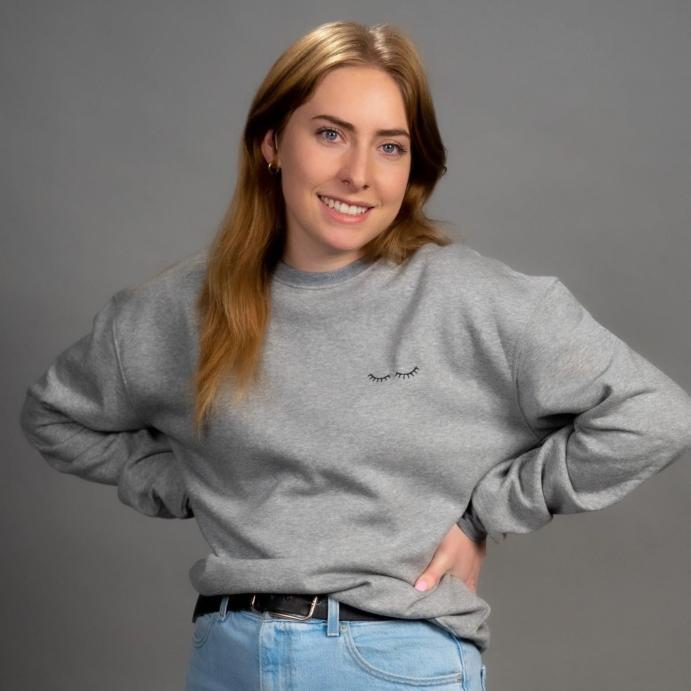PLA Long Crew Sweatshirt - Gray | Embroidered Lash Design | Long Sleeve | Crew Neck | Loose Fit