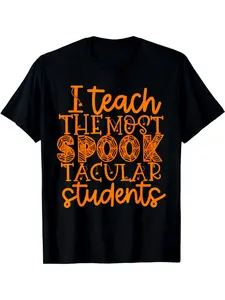 Funny Teacher Saying T-Shirt - "I Teach the Spookiest Most Spooky " - Soft Breathable Lightweight Cotton Crew Neck Tee - Black Shirt with Orange Lettering - Educator Apparel for Halloween Costumes, Classroom Gifts - Unisex Fit for Men & Women - Machine Wa