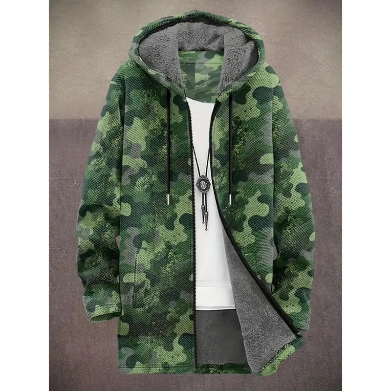 Brand Bdhjydb 's Camo Jacket with Fleece - Heavy-Duty Double-Layer Coat, Relaxed Fit Camouflage Outerwear for Outdoor, Casual & Party Wear, PLUS SIZE, Fleece Jacket With Hood, Padded Jacket With Hood, Casual Fleece Jacket, Heavyweight Fleece Jacket, Long