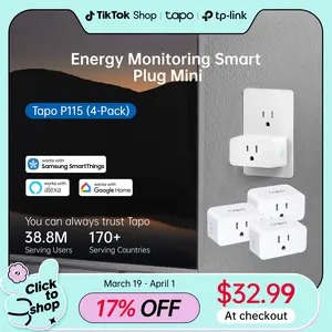 TP-Link & Tapo P115 (4-Pack) – Mini Wi-Fi Smart Plug with Energy Monitoring | 15 A / 1,800 W | Works with Alexa, Google Home & Samsung SmartThings | Remote & Voice Control | Timer / Schedule / Away Mode | ETL Certified | 2.4 GHz Only