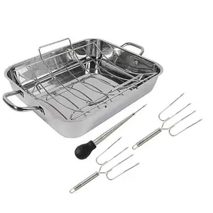 Wolfgang Puck Stainless Steel Roaster with Rack and Prep Set