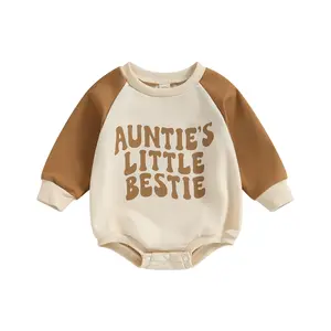 Baby Fall Romper Casual Raglan Long Sleeve Round Neck AUNTIES Letter Print Bodysuit Infant Autumn Outfits