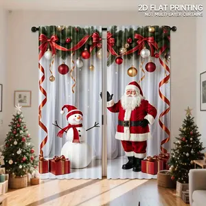2pcs Christmas Doorway Curtains with Santa & Snowman Print - Polyester Rod Pocket Curtains for Home & Office, Machine Washable Holiday Decor for Christmas, New Year Party & Winter Season, Home decoration curtain, Window curtain