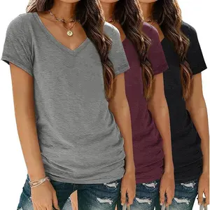 3 Pack Womens V Neck T Shirts Short Sleeve Tees Lightweight Summer Tops with Pocket