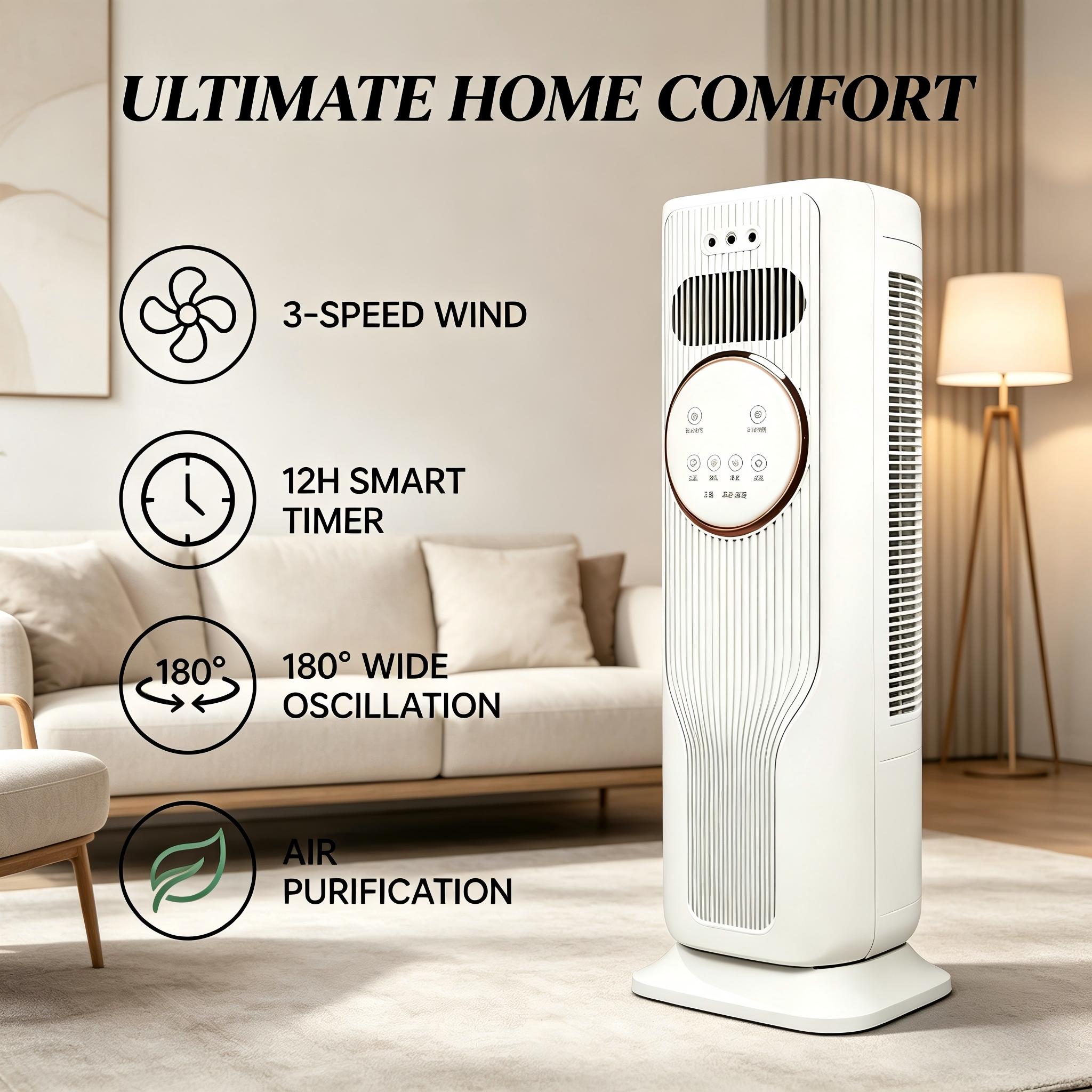 Bladeless 2-in-1 Fan & Heater – 3 Speeds, 2 Heat Modes, Remote Control, Quiet Operation, All Season Use – Perfect for Bedroom, Office, Small Spaces (28ft/s High Airflow)