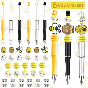 Honey Jar Bee Design Ballpoint Pen Set, 6/9/12pcs/set DIY Beaded Ballpoint Pen, Writing Pen for Office School Student, Gift for Friend