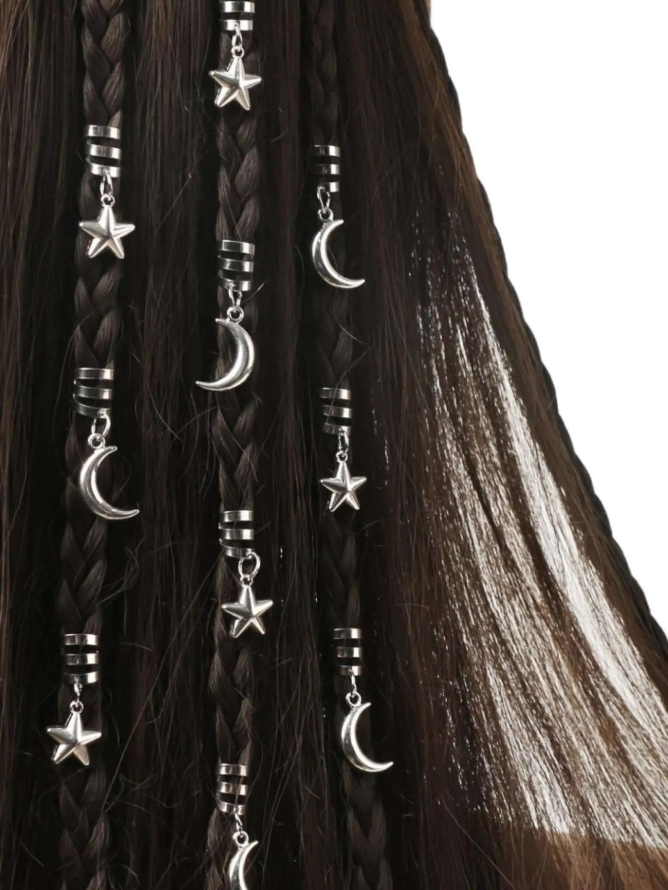 Minimalist Temperament Elegant Star & Moon Design Zinc Alloy Hair Rings, Birthday Gift for Bestie, Women's Braid Hair Accessories for Daily Hairstyles Ideas, Trendy Versatile All-match & Exquisite Hair Accessory Set for Birthday Gift, Hair Clips
