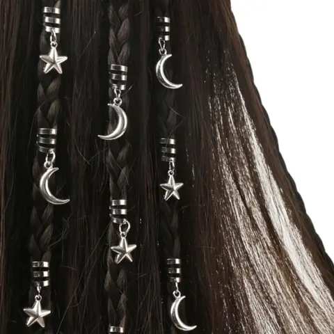 Minimalist Elegant Star & Moon Design Zinc Alloy Hair Rings, Birthday Gift for Bestie, Women's Braid Decorative Hair Accessories for Daily Hairstyles, Trendy Versatile All-match & Exquisite Hair Accessory Set, Hair Clips