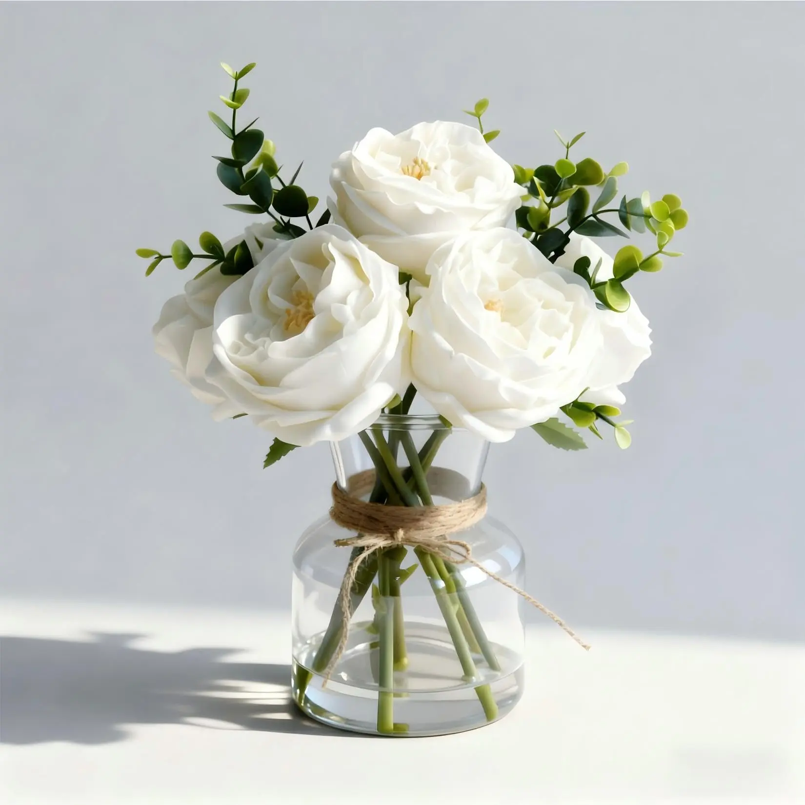 Garvee Artificial White Roses in Vase - Lifelike Faux Flowers Arrangement with Artificial Water, 13×10 Inches, Perfect for Dining Table Centerpiece, Home and Restaurant Decoration