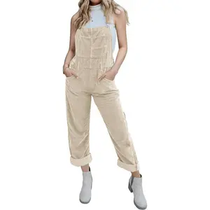 Fisace Womens Corduroy Overalls Adjustable Straps Baggy Bib Corduroy Jumpsuit Casual Corduroy with Pocket