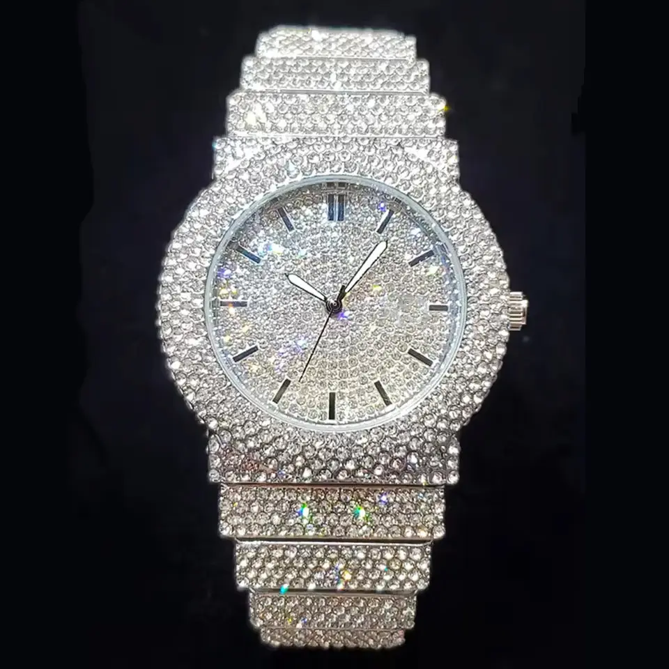MaxBling81 Women's Hip Hop Analog Watch, Silver Plated with Full Stone Lab Diamond Band, 41mm Rectangle Case, Quartz Movement, Diamond Full Stone Band, Gift Box Included, Lab Diamonds