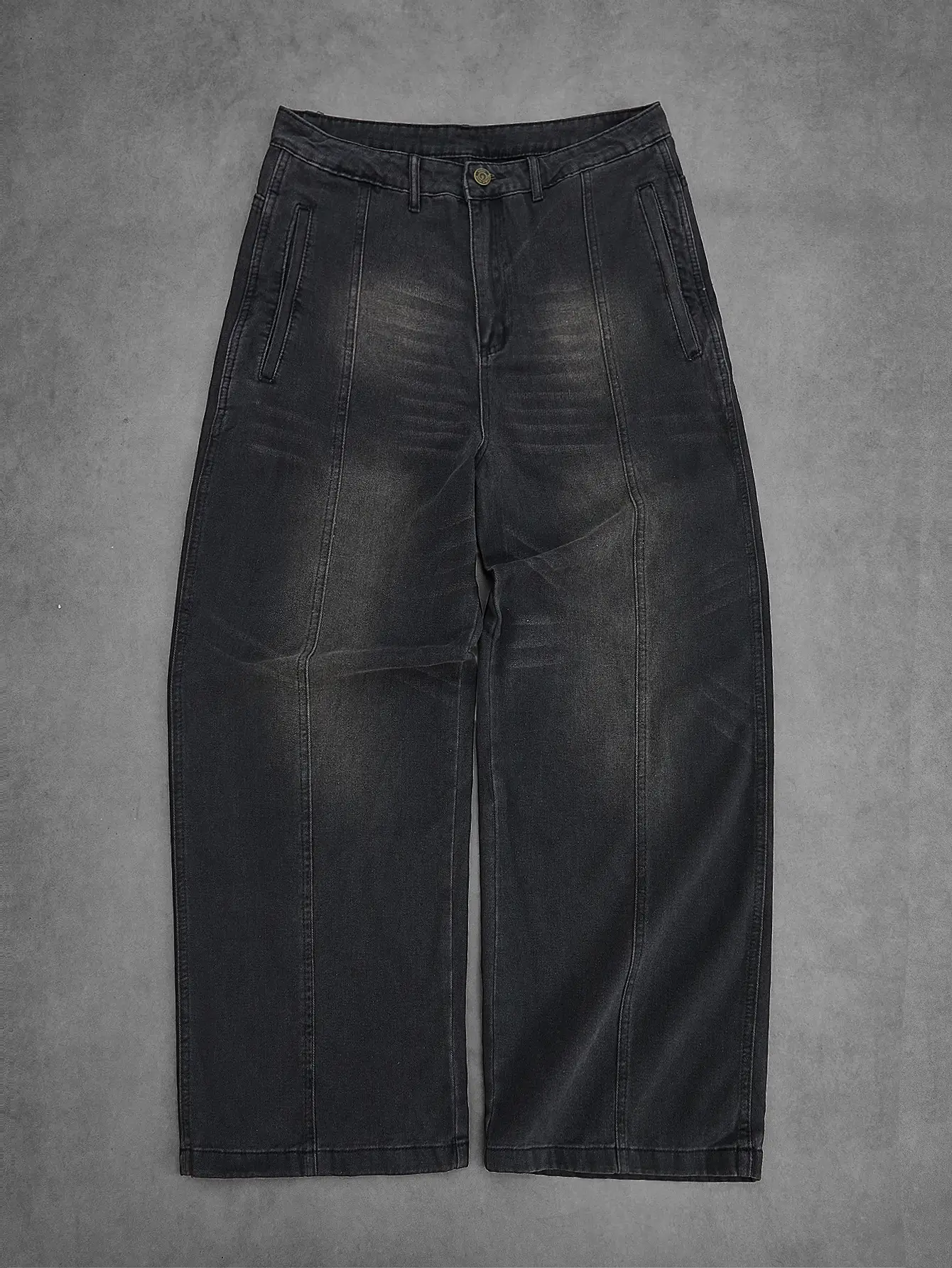 Zipper Fly Wide Leg Jeans High Waist Loose Denim Long Pants with Pocket