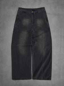 Spring To Summer Zipper Fly Wide Leg Jeans High Waist Loose Denim Long Pants with Pocket