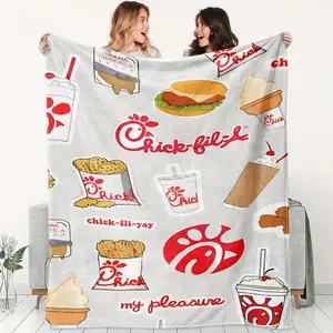 Chick-Fil-A Theme Ultra-Soft Flannel Blanket, Iconic Food Design, All-Season Use, Home Office Travel Essential, Perfect Gift for Fans