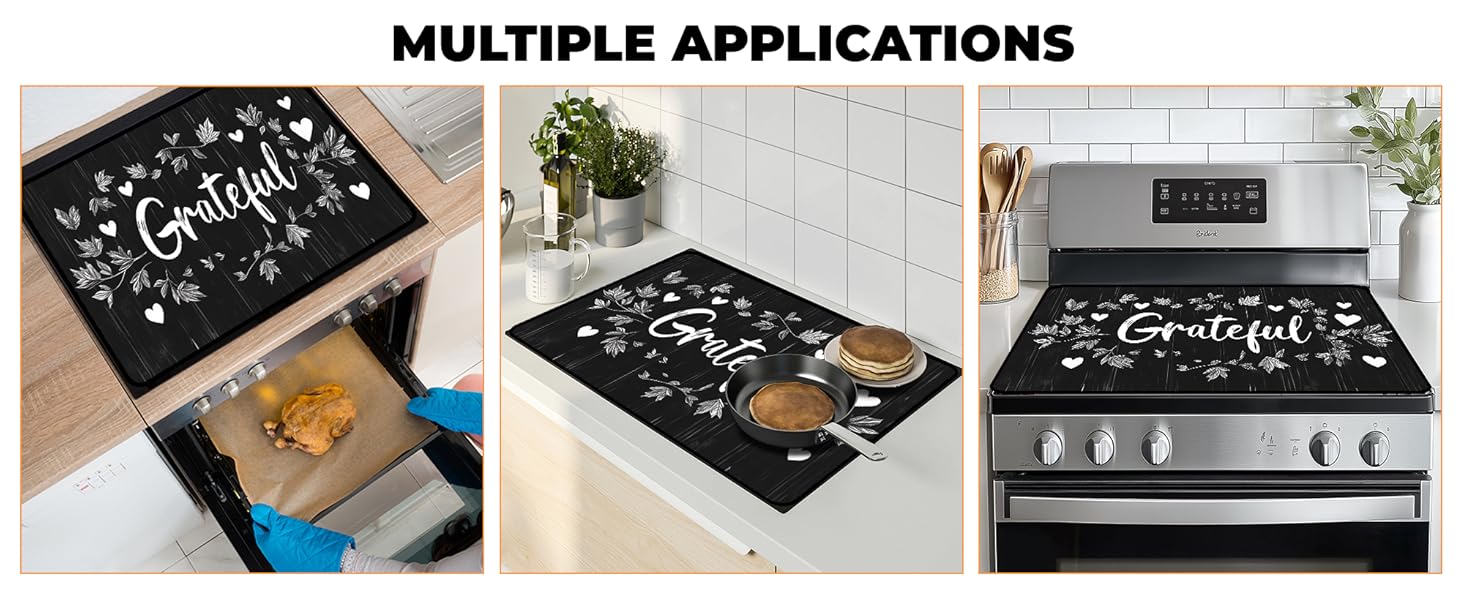 JOYFINITY Heat-Resistant Glass Stove Top Cover with Anti-Slip Rubber Coating – 28.4*20.5in  Electric Stove Protector, Scratch-Resistant, Expands Counter Space, Stylish Kitchen Decor