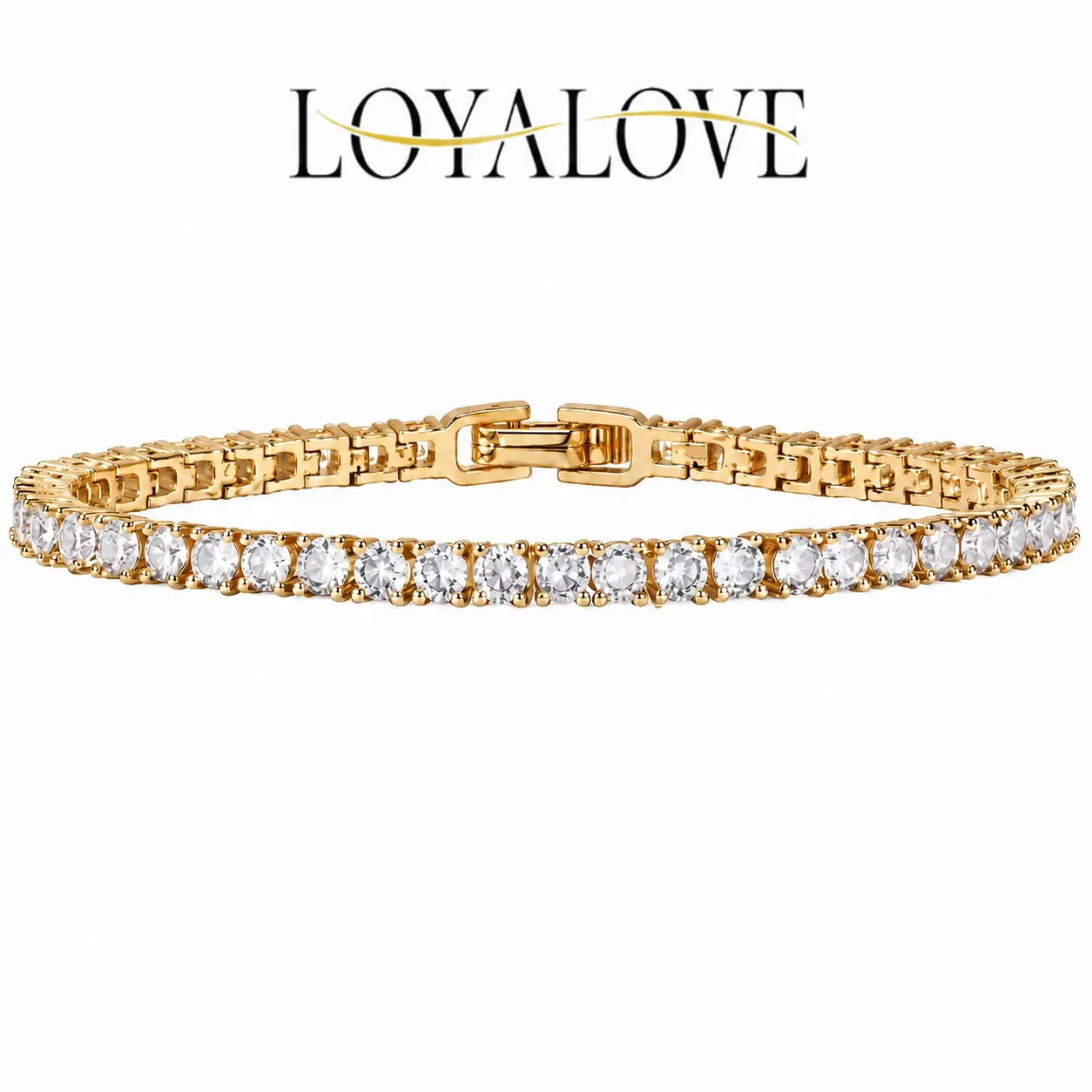Loyalove 14K Gold Plated  Tennis Bracelet for Women, Sparkly Crystal Bracelet, Dainty Gold Jewelry Gift