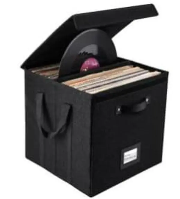 Garvee Set of 3 Black Vinyl Record Storage Boxes with Lids and Handles, Non-Woven Stackable LP Holders, Durable and Stylish Organizer for Protecting and Storing Your Valuable Album Collection