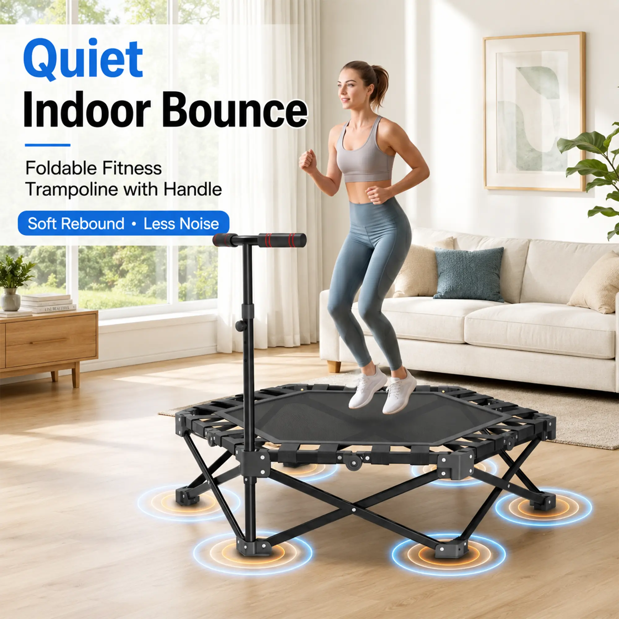 42'' Foldable Rebounder Trampoline for Adults with Adjustable T-Handle Indoor Fitness Trampoline