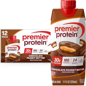 Premier Protein Shake Chocolate Peanut Butter 30g Protein 24 Vitamins & Minerals 11 fl oz 12 Pack Lactose-Free Low Sugar Keto Friendly - Flavor