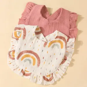 2 pieces of European and American new cute baby tie-dye bib baby print belly pocket multi-color combination style, Newborn