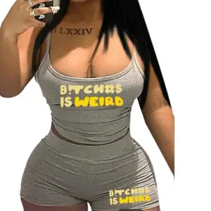 Grey 2-Piece "B is Weird" Streetwear Lounge Set - Comfortable Fabric Top