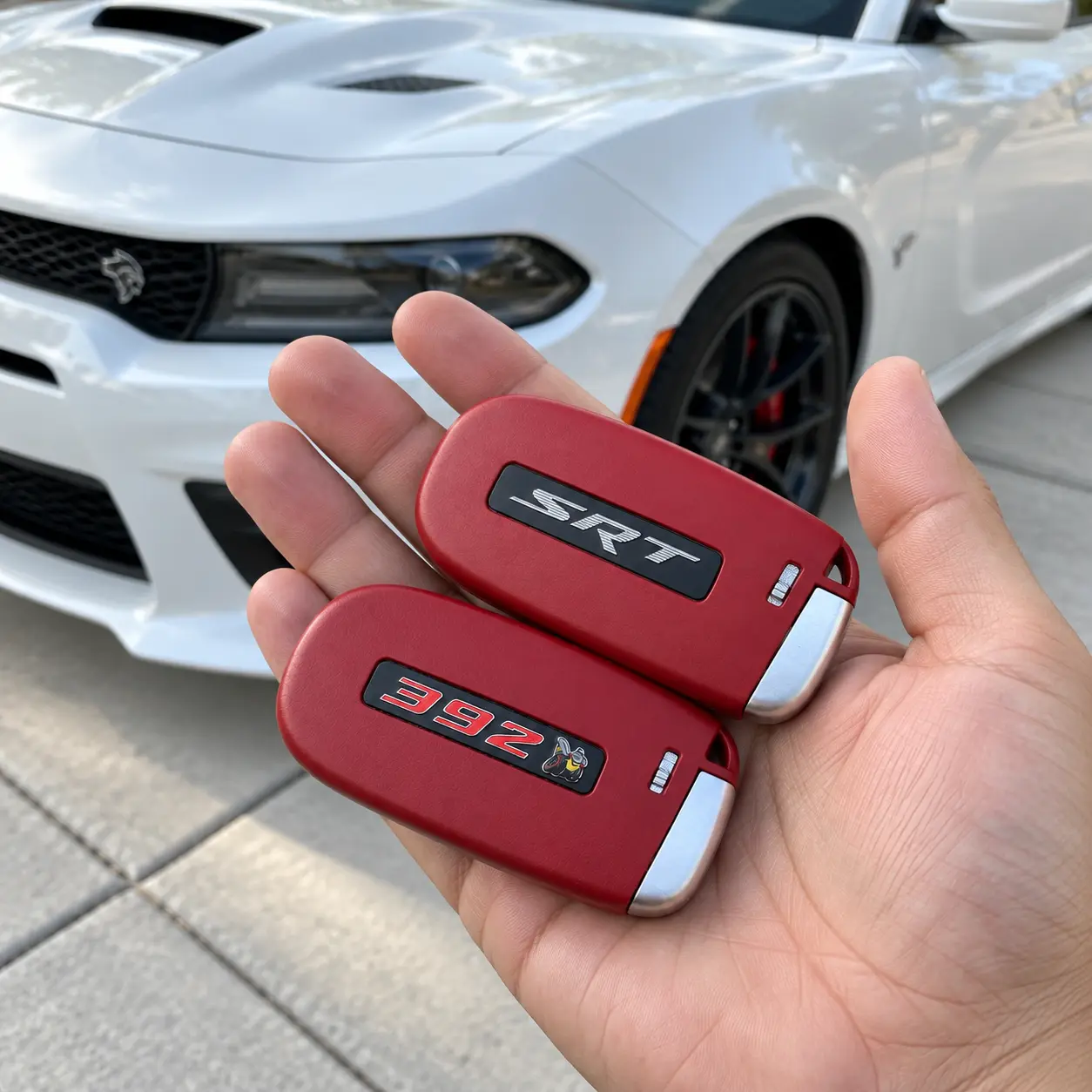 Red SRT Hellcat Car Key Cover - Stylish, Functional Car Key Holder Shell for Dodge Redeye Demon, Trackhawk, R/T, 345 HEMI Models Charger, Key Covers For Car Keys