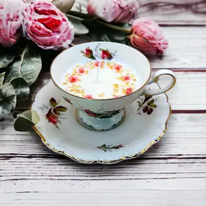 Charming Home Decor Candle, Gift for Mothers day, vintage tea cup for selfcare