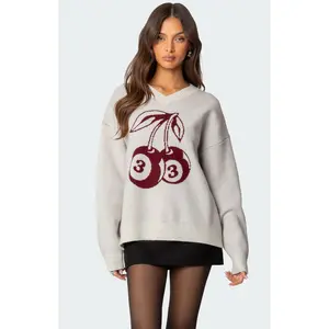 Edikted Women's Cherry 3 Oversized V Neck Sweater