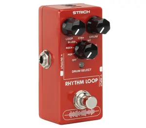 STRITCH SL-03 Rhythm Loop Guitar Pedal Looper for Electric Guitar Bass 360s Phrase Looper Unlimited Overdubs 8 Rhythm Drum Kits 4/4 Auto-Tempo True Bypass Red