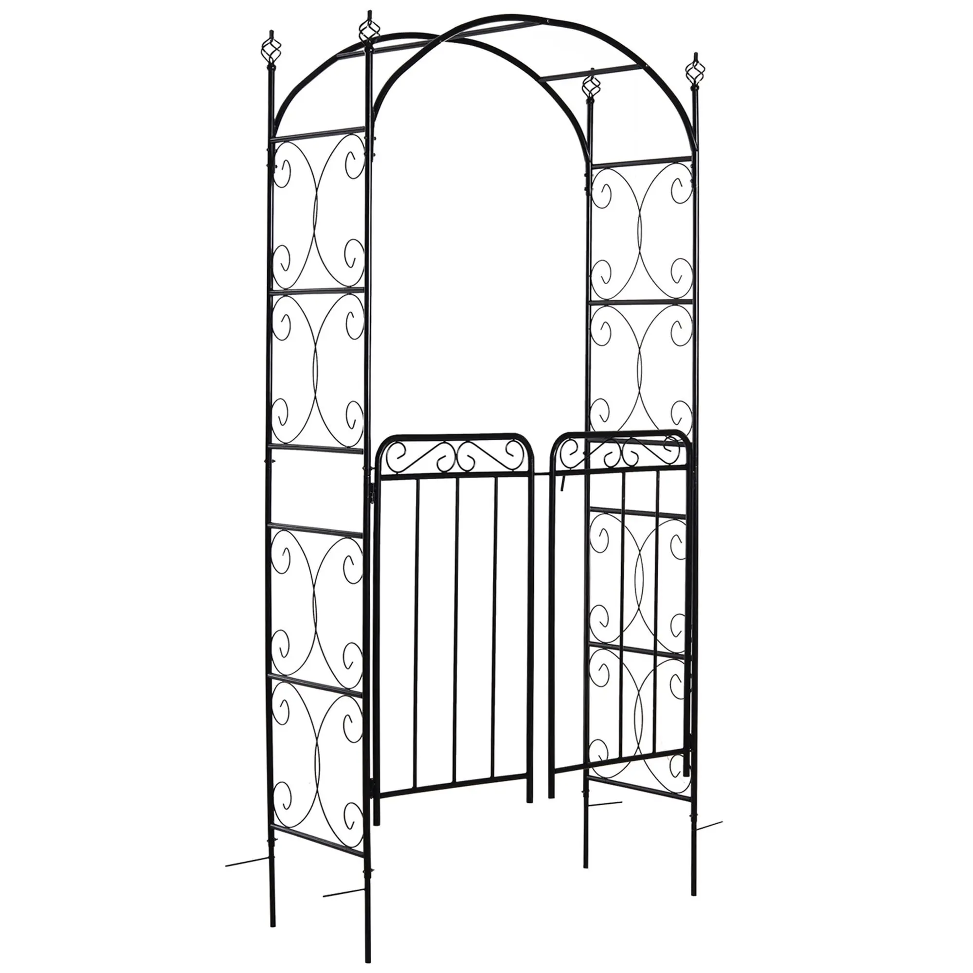 Outsunny 84" Black Metal Outdoor Garden Arch Arbor with Double Doors, Climbing Vine Plant Support Trellis, Wedding Decoration, Arrow Tips, Scrollwork, Arch Shape