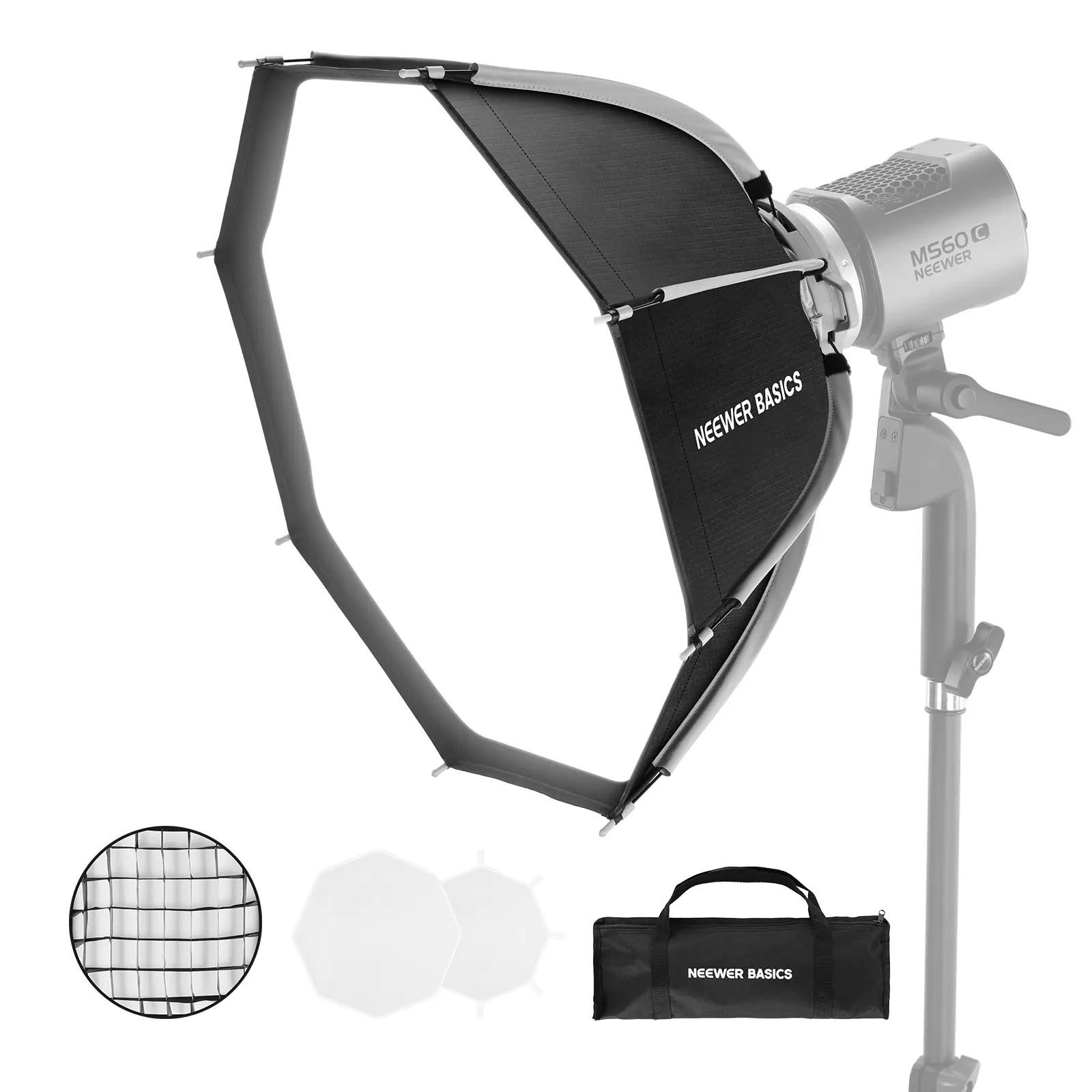 NEEWER NS67P 18" Octagonal Softbox (Non-Bowens Mount) Portable Lighting Package, with Diffusers/Grid for MS LED Filming Light, Livestream & Photoshoot Studio Photography Video Lighting