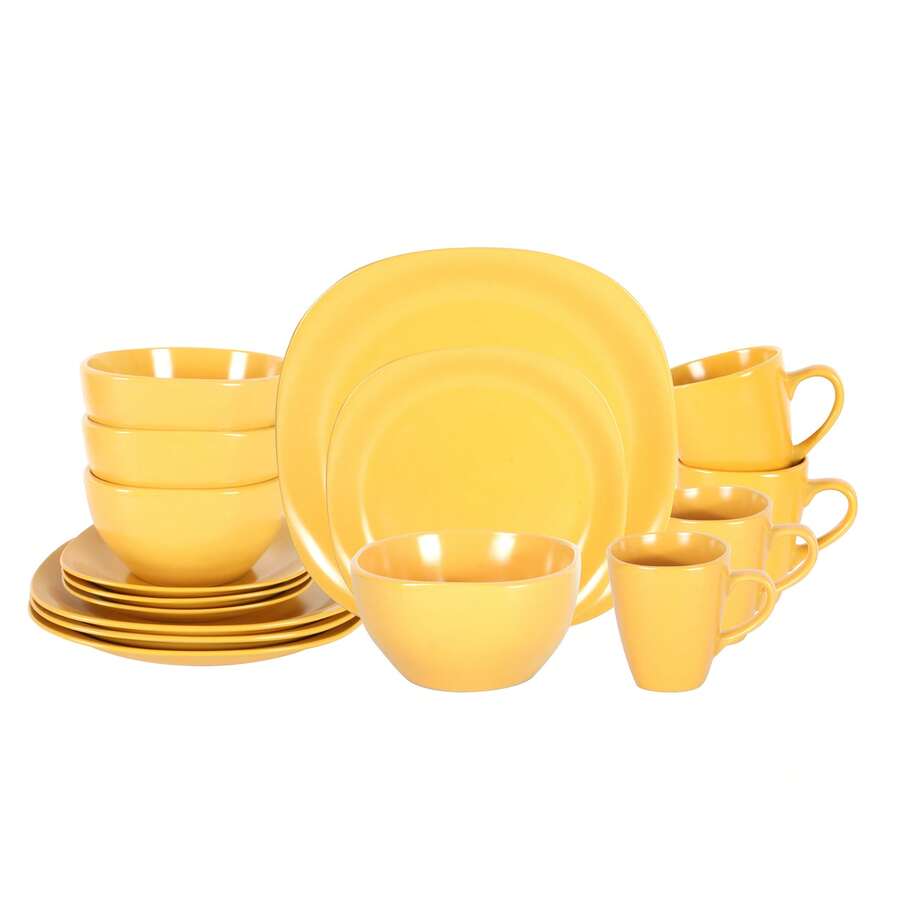 Stoneware 16pc Square Dinnerware Set Swirl Purple