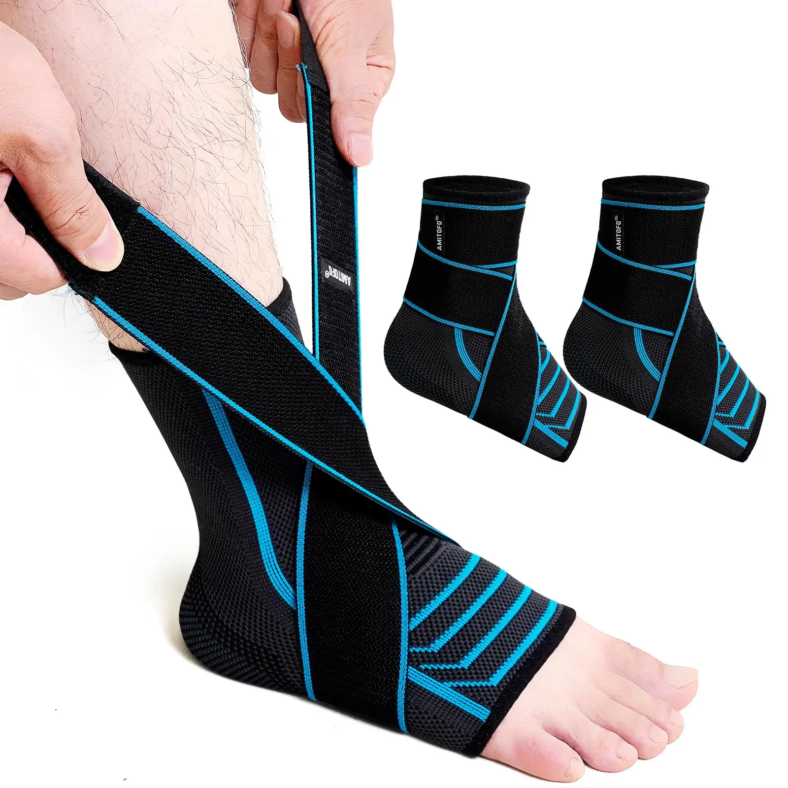 ARTFASION Ankle Compression Brace Socks with Adjustable Wrap Straps, Arch Support Plantar Fasciitis Socks for Men Women, Relief Heel Pain Achilles Tendonitis Sprained Ankle & Ligament Injury, All Season Medium Thickness Ankle Support Sleeve