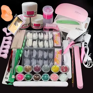 Professional Gel Nail Set with LED Lamp, Nail Drill, Acrylic Powder and Liquid Kit, False Nail Tips and Salon Quality Tools, Nail Art Kits
