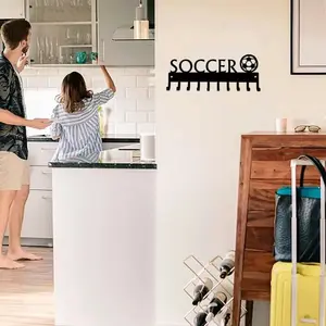 Soccer Themed Medal Display Rack, Wall Mounted Hook Organizer for Sports Awards & Memorabilia, Showcase Your Passion with Stylish Football Decor