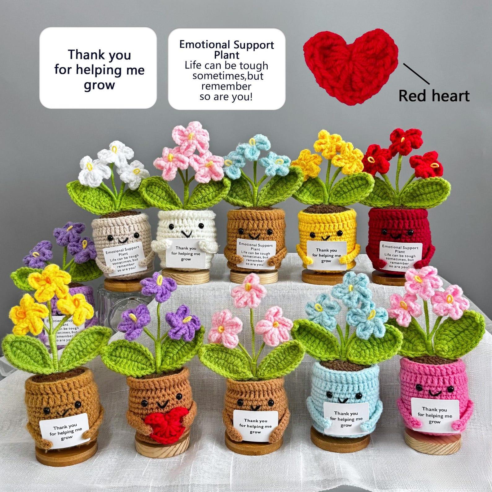Handmade Crochet Forget me not Flowers with Hugging Heart,Emotional Support Potted Plant,Supportive Gift Au Flower,Mother's Day gift