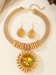 Vintage Boho Sunflower Crystal Necklace Earrings Set, Jewelry for Holiday Parties Wedding Dresses, All Seasons Fashion